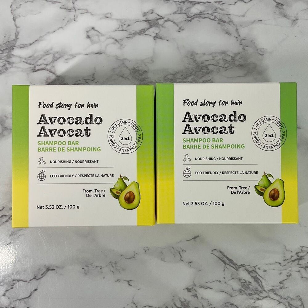 Food Story for Hair Lot of 2 Avocado Shampoo Bar New